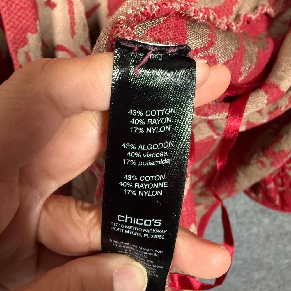 Travelers Collection by Chico's 3 US XL Cardigan Duster Red Thick Flower Holiday - Picture 8 of 9